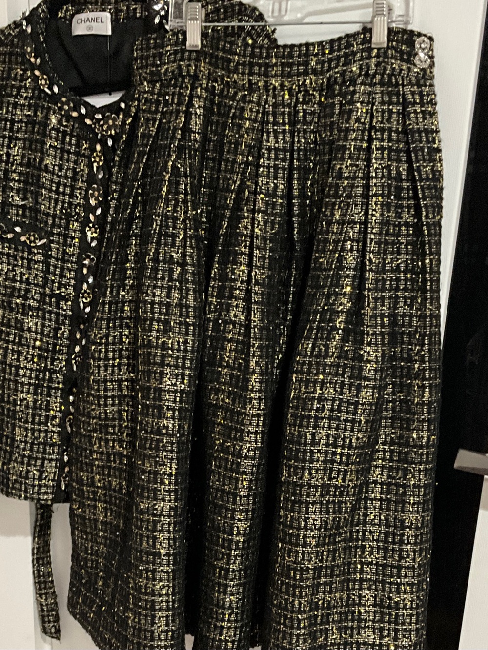 Black and Gold Tweed A-Line Skirt and Jacket